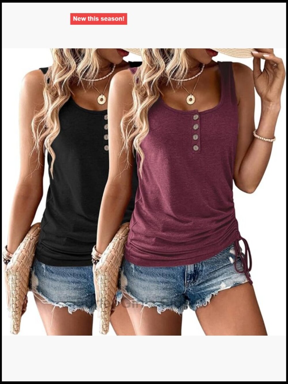 Sleeveless Tank Tops for Women 2 Pack Loose Hem with Buttons